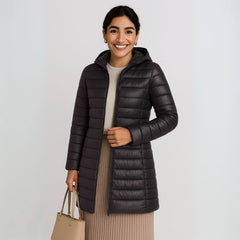 Jaqueta Puffer Feminina Alongada Pluma de Ganso