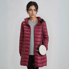 Jaqueta Puffer Feminina Alongada Pluma de Ganso