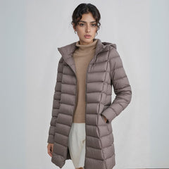 Jaqueta Puffer Feminina Alongada Pluma de Ganso