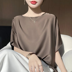 Blusa De Seda Feminina Marrom Nicole