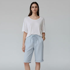 Bermuda Feminina Soltinha Algodão Azul Belle