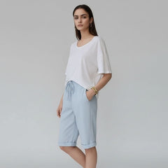 Bermuda Feminina Soltinha Algodão Azul Belle