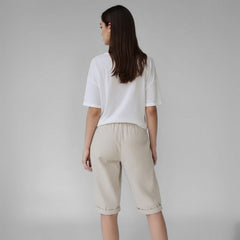 Bermuda Feminina Soltinha Algodão Bege Belle