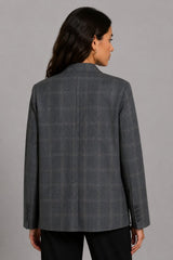 Blazer Feminino Alfaiataria Xadrez Gola Alta Joice