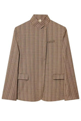 Blazer Feminino Alfaiataria Xadrez Marrom Gola Alta Joice