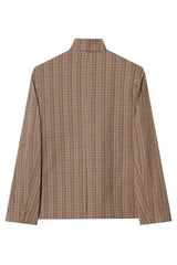 Blazer Feminino Alfaiataria Xadrez Marrom Gola Alta Joice