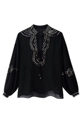 Blusa Bata Feminina Boho Chic Preto Anita