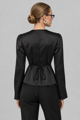 Blusa Cetim Com Renda Manga Longa Diya