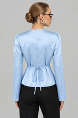Blusa Cetim Com Renda Manga Longa Diya