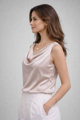 Blusa De Seda Feminina Bege Paula FLASH