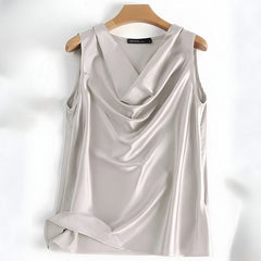 Blusa De Seda Feminina Bege Paula