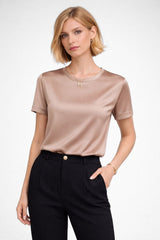 Blusa De Seda Feminina Marrom Claro Maya