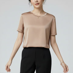 Blusa De Seda Feminina Marrom Claro Maya