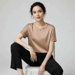 Blusa De Seda Feminina Marrom Claro Maya