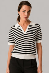 Blusa Feminina Gola Polo Manga Curta Tricot Joy