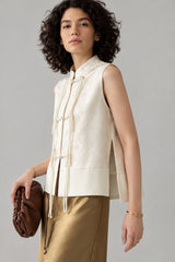Blusa Feminina Jacquard Fecho Nó Tang Chinês