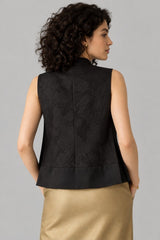 Blusa Feminina Jacquard Fecho Nó Tang Chinês