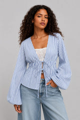 Blusa Feminina Listrada Manga Bufante Mani