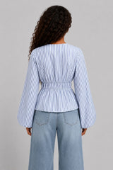 Blusa Feminina Listrada Manga Bufante Mani