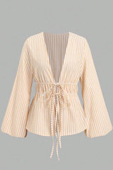 Blusa Feminina Listrada Manga Bufante Mani
