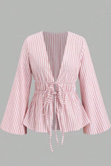 Blusa Feminina Listrada Manga Bufante Mani