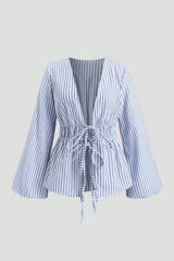 Blusa Feminina Listrada Manga Bufante Mani