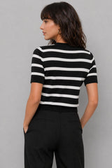 Blusa Feminina Listrada Manga Curta Tricot Modal