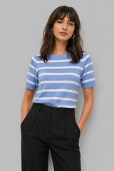 Blusa Feminina Listrada Manga Curta Tricot Modal