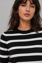 Blusa Feminina Listrada Manga Curta Tricot Modal