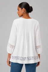 Blusa Feminina Manga 3/4 Renda Ághata
