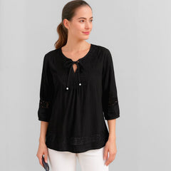 Blusa Feminina Manga 3/4 Renda Ághata