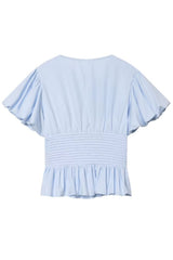 Blusa Feminina Peplum Azul Manga Borboleta Joici