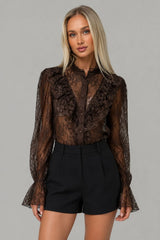 Blusa Feminina Renda Boho Chic Manga Longa Fabi