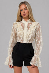Blusa Feminina Renda Boho Chic Manga Longa Fabi