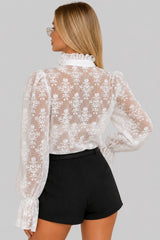 Blusa Feminina Renda Boho Chic Manga Longa Fabi