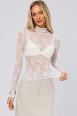 Blusa Feminina Tule Manga Longa Flower