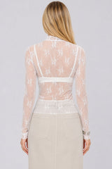 Blusa Feminina Tule Manga Longa Flower