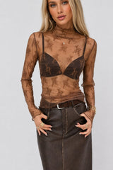 Blusa Feminina Tule Manga Longa Flower