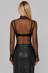 Blusa Feminina Renda Tule Manga Longa Poá