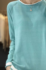 Blusa Manga Longa Feminina Tricot Azul Klea