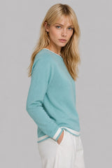 Blusa Manga Longa Feminina Tricot Azul Klea