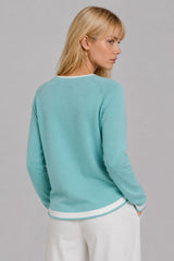Blusa Manga Longa Feminina Tricot Azul Klea
