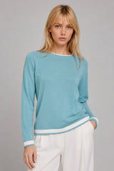 Blusa Manga Longa Feminina Tricot Azul Klea