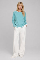 Blusa Manga Longa Feminina Tricot Azul Klea