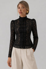 Blusa Renda Manga Longa Fecho Tang Chinês