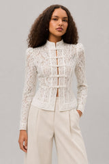Blusa Renda Manga Longa Fecho Tang Chinês