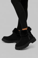 Bota Feminina Cano Curto Camurça Peluciada Padded
