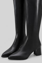 Bota Feminina Cano Longo Bico Fino De Couro Preta Lia