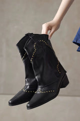 Bota Texana Bico Fino Com Capa Feminina Country Preta