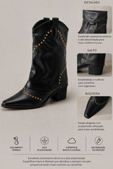 Bota Texana Bico Fino Com Capa Feminina Country Preta